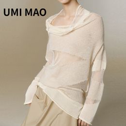 Women's T Shirt UMI MAO Harajuku Ins Design Sense Mesh Stitching Hollow out Sweater Spring Autumn Thin Top Tops For Women Femme 230506