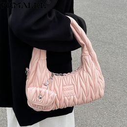 Evening Bags Pleated Ladies Designer Shoulder Armpit Purses Letters Ruched Women Hand Branded Embroidery and Handbags 230505