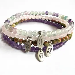 Strands MG1812 New Design 4 MM Fluorite Rose Quartz Unakite Jasper Amethyst Gemstone Bracelet Set Handmade Charm Wrist Malas