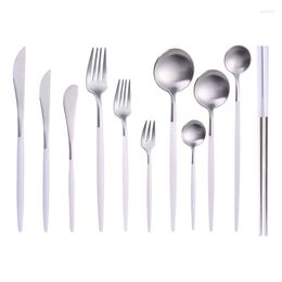 Dinnerware Sets Matte Cutlery White Silver Tableware Set Stainless Steel Western Salad Fork Spoon Butter Knife Chopsticks