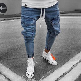 Men's Jeans Mens Jeans with Side Pockets Denim Men Trouser Slim Fit Jeans Men Slim Elastic Waist Pants Calca Motociclista 230506