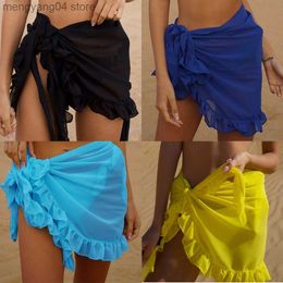 Skirts Sexy Women Beach Chiffon Swimwear Pareo Scarf Sarong Cover Up Wrap Solid Colour Bikinis Cover-Ups Ruffle Skirts T230506