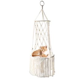 Mats Macrame Cat Bed Macrame Hanging Pet Bed Woven Ceiling Hanging Cat Hammock Swing Bed Cat Macrame Hammock With Tassel