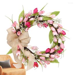 Decorative Flowers Mothers Day Pink Tulip Flower Wreath Simulation For Front Door Artificial Wedding Decoration Spring