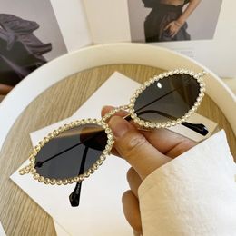 Sunglasses Small Oval Crystal Shiny For Women Fashion Rhinestone Driving Metal Sun Glasses Female 2000's Vintage ShadesSunglasses