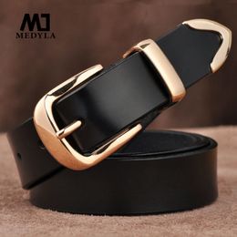 Belts MEDYLA Women's Strap Casual All Match Women Brief Genuine Leather Belt Women Strap Pure Color Belts Top Quality Jeans Belt L27 230506