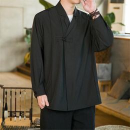 Men's Casual Shirts Chinese Style Shirt Men Harajuku Vintage Long Sleeve Black Spring Autumn Jacket Male