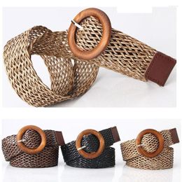 Belts Vintage Female Wild Braided Weave Waist Band Bohemian Wide Belt Ladies Dress Cummerbands Wooden Buckle Waistband