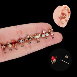 Colorful Cubic Zircon Stainless Steel Thin Rod Earbone Studs Double Head Detachable Screws Earnails Earring Studs Fashion Puncture Earrings Stud Piercing Jewelry