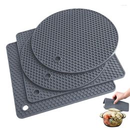 Table Mats 4pcs Silicone Pot Holder Heat Resistant Trivet Mat Kitchen Accessories Round Square Pad For Dishes Plates Bowls Countertop