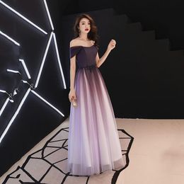 Ethnic Clothing Sexy Off Shoulder Crystal Qipao Purple-White Gradients Cheongsam Pleated Formal Party Dress Gown Satin-Mesh Patchwork Vestid