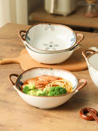Bowls 2023 Japanese Style Binaural Bowl Household Noodle Ramen Ceramic Large Soup Pot Salad Fruit Decoration Accessory