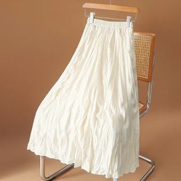 Skirts Folds Casual A-line Elastic High Waist Pleated Elegant Women's Skirt Korean Fashion Mid-Calf Long Skirts For Women Summer 230506