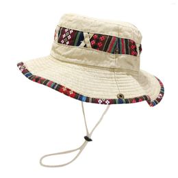 Berets Est Arrival Women Men Bucket Hat Ethnic Style Wide Brim Sun Protection Patchwork Cap For Casual Daily