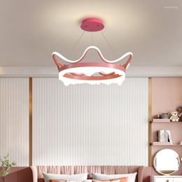 Chandeliers Creative Pink Crown Led Chandelier Children's Room Bedroom Warm Atmosphere Lamp Modern Simple Home Indoor Decor Lighting