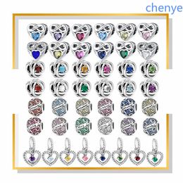 925 Silver Fit Pandora Charm Birthstone Charms Month Heart Bead Dangle Fashion Charms Set Pendant DIY Fine Beads Jewellery
