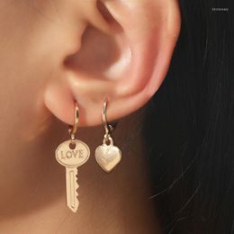 Dangle Earrings & Chandelier Trendy Asymmetric Love Key For Women Retro Simple Gold Alloy Drop Earring 2023 Female Fashion JewelryDangle Kir