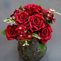 Decorative Flowers Silk Fake MaArtificial Rose Bouquet Restaurant Balcony Garden Decoration Simulation Pink Champagne Roses Bouquets