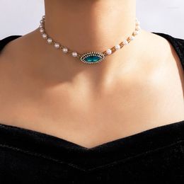 Pendant Necklaces Luxury Blue Crystal Stone Chain Choker Necklace For Women Elegant Pearl Clavicle Sweater Adjustable Jewelry Collar