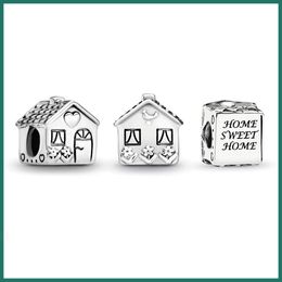 925 Silver Fit Pandora Charm Cute Little House with Three-dimensional Beaded DIY Family Retro Bead Dangle Fashion Charms Set Pendant DIY Fine Beads Jewellery