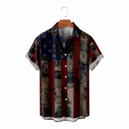 Men's Casual Shirts Men Short Sleeve Lapel Shirt 4th Of July American Flag Graphic Print Blouse Independence Day Beach Tops Summer Camisa