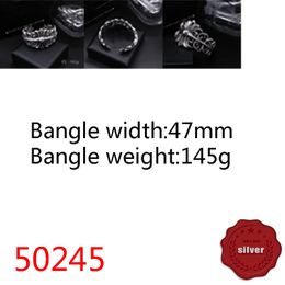 50245 bangle Hip Hop S925 Sterling Silver Bracelet Punk Style Vintage Personality Dominant Cross Flower Letter Jewelry Couple Popular Accessories