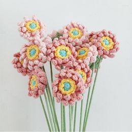 Decorative Flowers Crochet Hand Woven Gerbera Bouquet Simulation Eternal Flower Home Decoration African Chrysanthemum Gifts For Friends