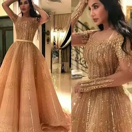 2023 May Aso Ebi Gold A-line Prom Dress Sequined Lace Luxurious Evening Formal Party Second Reception Birthday Engagement Gowns Dress Robe De Soiree ZJ184