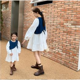 Family Matching Outfits 1pcs Mother-Daughter Fashionable Denim Vest Dress Spring Solid Color Cotton Parent-Child Dresses 230506