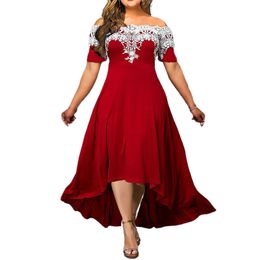 Abiti taglie forti Donna Moda Plus Size Slash Neck Abito formale alto basso per le donne Abiti eleganti da cocktail party per le donne Matrimonio da sera 230506