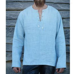 Men's T Shirts Spring Long Sleeve Summer Mens Casual V-neck Linen Top Pure Colour Wide Loose Fashion Male SA-8