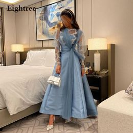 Party Dresses Eightree Graceful Evening Dress Stain Appliques Glitter O Neck Long A Line Abendkleider Dubai Robe De 2023 230505