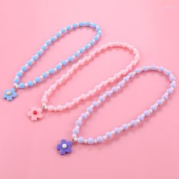 Подвесные ожерелья сладкая детская ожерелье Смола милая принцесса цветочные дети розовые/синие/фиолетовые бусинки для девочек детские украшения подарок