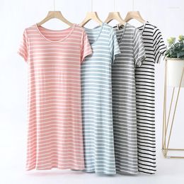 Women's Sleepwear Striped Design Women Nightdress For 2023 Summer Chest Padded Pajamas Women's Modal Thin Sleeping Night Gown