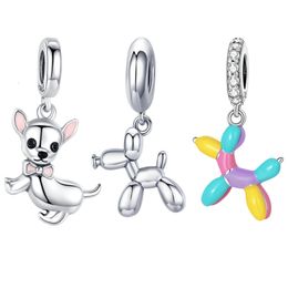 Charms WOSTU 925 Sterling Silver Pet Charms Balloon Dog Pendant Animal Beads For Women Fit Original Bracelets Necklace Jewelry Making 230506
