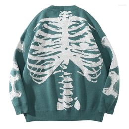 Men's Vests Unisex Crew Neck Sweater Long Sleeves Pullover Tops Skeleton Bone Print Knitted Oversized Jumper Outerwear