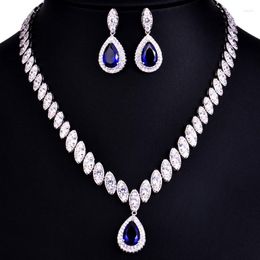 Necklace Earrings Set Zlxgirl Jewellery Classic Water Drop Shape Wedding And Earring Sets Blue Green Clear Crystal Zircon
