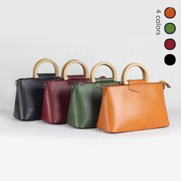 Evening Bags 2023 Women Korea Retro Wooden Handle Handbag Flip Casual Shoulder Bag Diagonal Solid Colour Vintage With Gift Clutch