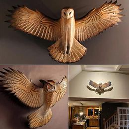 Decorative Objects Figurines Owl Wall Statue Resin Handmade Crafts Hanging Ornament for Living Room Garden Office Decoration Figurine 230505
