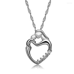 Pendant Necklaces Wholesale 12pcs Mom & Baby Hollow Heart Zirconia Gold Colour Fashion Jewellery Mother's Day Gift For Women