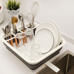 Organization Foldable Dish Rack Gray Drainer Bowl Tableware Plate Portable Drying Rack Kitchen Storage Holder Home Shelf Dinnerware Organizer