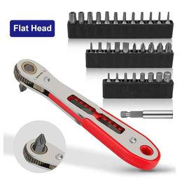 Schroevendraaier 34Pcs Mini Ratchet Wrench Screwdriver Set Elbow Flat Head Offset Screwdriver Handle 90 Degree Right Angle 1/4 Inch Drive Torque