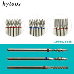 Nail Art Equipment HYTOOS 10Pcs Tornado Flame Drill Bits Diamond Cutters for Manicure Cuticle Clean Burr Mill s Accessories Tool 230505