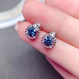 Dangle Earrings 2023 Blue Moissanite Stud For Women Jewellery 5x5mm Size Shiny Gemstone Real 925 Silver Birthday Gift Lab Diamond