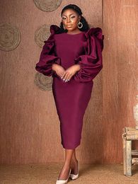 Casual Dresses Women Elegant Burgundy Dress Long Puffy Sleeve Midi Bodycon Retro Classy Ladies Birthday Party Outfits Large Size 3XL 4X