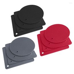 Table Mats 4pcs Pot Holder Silicone Trivet Mat Durable Heat Resistant Round & Square Pad Drink Cup Bowl Dishes Placemat