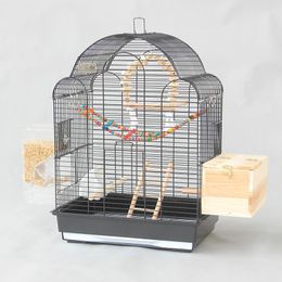 Cages Free shipping Black luxury large bird cage Xuanfeng tiger parrot cage starling cage large metal peony breeding cage ZP12291855