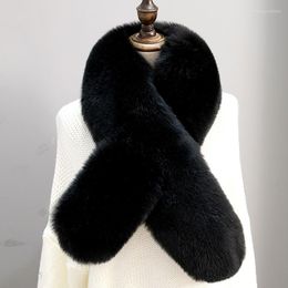 Scarves Winter Fake Fur Fluffy Women Scarf Thick Luxury Warm Muffler 120cm Long Crossed Wrap Shawls Casual Collar