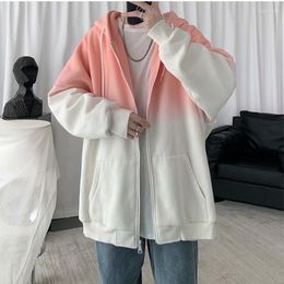 Women's Hoodies Cardigan Sweater Men And Women Wide Send Gradient Color Jacket Hoodie Simple Long-sleeved Zipper Casual Hooded Y2k Tops