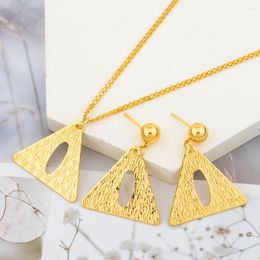 Necklace Earrings Set For Women 18k Gold Color Hook Triangle Design Shine Dubai Accessories Jewelry Party Gifts